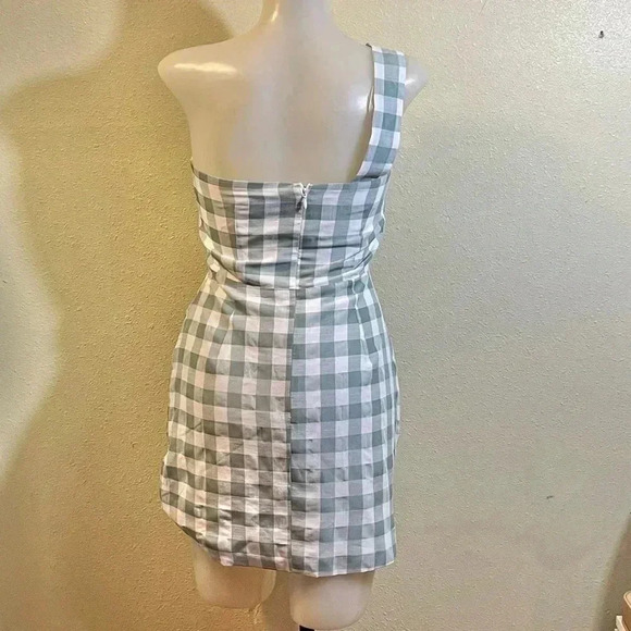 Runaway The Label Tighan Dress Women’s Sz 4 Sage Gingham Checkered One Shoulder - Picture 3 of 9